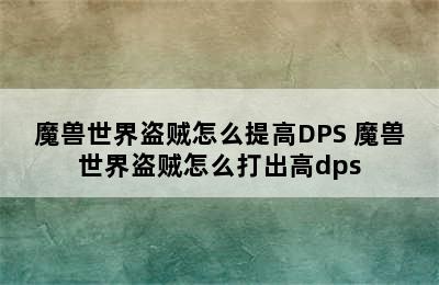 魔兽世界盗贼怎么提高DPS 魔兽世界盗贼怎么打出高dps